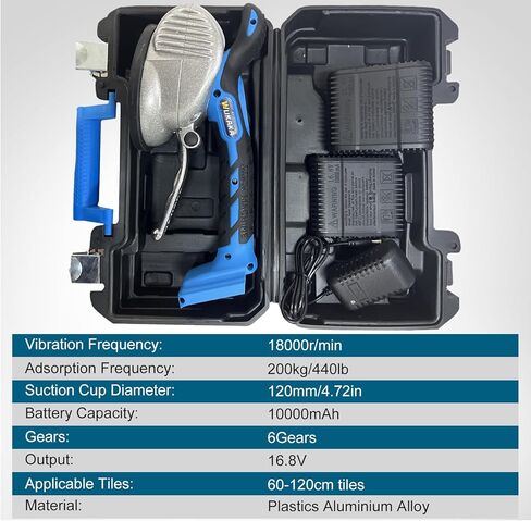 WUKAKA Tile Vibration Tools - 10 Gears Handheld Tile Vibration Machine with Suction Cup, 21V 2.0Ah with 2 Li-On Rechargeable Batteries,Upgrade Digital Display and Lock Button in Kuwait