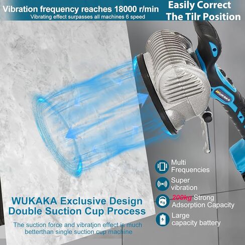 WUKAKA Tile Vibration Tools - 10 Gears Handheld Tile Vibration Machine with Suction Cup, 21V 2.0Ah with 2 Li-On Rechargeable Batteries,Upgrade Digital Display and Lock Button in Kuwait