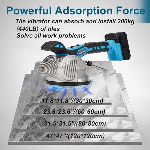 WUKAKA Tile Vibration Tools - 10 Gears Handheld Tile Vibration Machine with Suction Cup, 21V 2.0Ah with 2 Li-On Rechargeable Batteries,Upgrade Digital Display and Lock Button in Kuwait