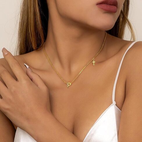 ORAZIO Initial Necklace 14K Gold Plated/Silver Initial Necklaces for Women Dainty Letter Cross Necklace Tiny A-Z Pendant Necklace Trendy Cross Choker Necklace Personalized Womens Initial Necklace in Kuwait