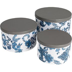 Household Essentials 3-Piece Hat Box Set with Faux Leather Lids, Scroll Pattern