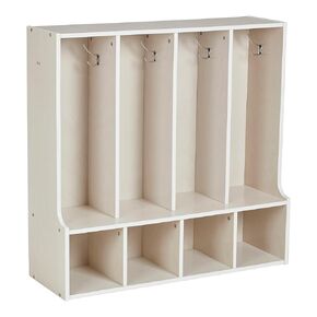 ECR4Kids Streamline 4-Section Coat Locker with Bench, Toddler Size, Kids Furniture, Natural