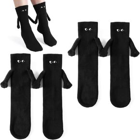 Herseme Holding Hands Socks Magnetic Socks Adult Hand in Hand Socks Funny Silly Gifts for Lover Couple Friends Gag Gifts 2 Pairs, White