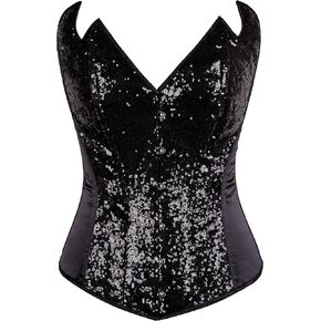 Daisy Corsets Women's Plus Size Black Sequin Pointed Top Steel Boned Corset, 4X