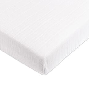 Babyletto 100% Organic Cotton Mini Crib Sheet, GOTS-Certified, Fitted 360°, Ultra-Soft and Breathable Muslin - Oat Stripe