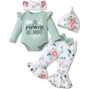 SODLON Newborn Baby Girl Clothes Infant Outfits Clothing Ruffle Romper Bell Bottoms Flared Pants Outfit Sets for Baby Girls