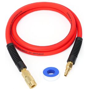FYPower Air Compressor Hose 3/8 Inch x 50 Feet Hybrid Hose with Fittings, Flexible and Kink Resistant, 1/4" Industrial Quick Coupler and Plug Kit, Red