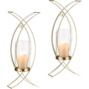 Candle Sconces Decorative Wall Decor Set of 2 Black - Hurricane Candle Wall Sconce Iron Two Candle Holders Modern Wall Mounted Hanging Candles for Indoor Fireplace Kitchen Dining Room
