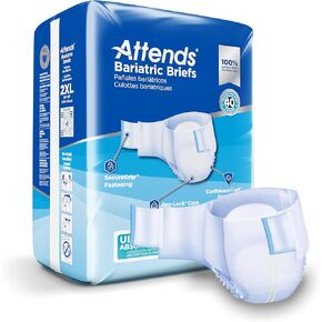 Attends Bariatric Briefs with Advanced DermaDry Technology for Adult Incontinence Care, XX-Large, Unisex, 12 Count