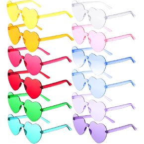 auroray Pink Heart Sunglasses for Women, 12 Pairs Pink Heart Shape Sunglasses Rimless Heart Glasses Fun Party Glasses Pink Rave Accessories