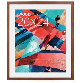 20x28 Poster Frame,Natural Soild Wood White Picture Frames with Polished Plexiglass,Easy to Hang,Display Picture 20x28 without Mat or 16x24 with Mat for Wall Mounting Horizontally and Vertically