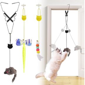 8 PCS Cat Toys Interactive Feather Cat Toys Doorway Hanging Cat Toys Cat Teaser Retractable String Cat Toys for Indoor Cats Exercise Kittens Fun Entertainment Stimulating Toys for All Breeds Size