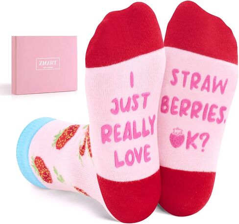 Zmart Funny Strawberry Socks For Teen Boys Girls Novelty Fruit Socks, Strawberry Gifts For Kids 7 to 10 Years, Purple, Strawberry Purplr, 7-12 Years in Saudi Arabia