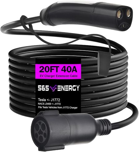 كابل تمديد شاحن Tesla EV موديل Tesla 3/X/Y/S 20' 40A؛ 99.9% نحاس عالي الطاقة 40A من تسلا إلى وصلة شحن تسلا. قم بتمديد شاحن Tesla العالمي بمقدار 20 قدمًا وشحنه بسرعة 40 أمبير TT in Kuwait