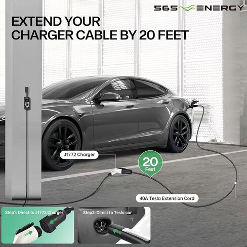 كابل تمديد شاحن Tesla EV موديل Tesla 3/X/Y/S 20' 40A؛ 99.9% نحاس عالي الطاقة 40A من تسلا إلى وصلة شحن تسلا. قم بتمديد شاحن Tesla العالمي بمقدار 20 قدمًا وشحنه بسرعة 40 أمبير TT in Kuwait
