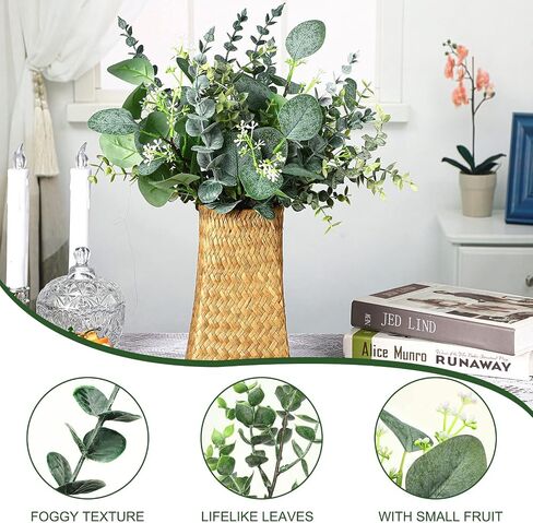 32 Pcs Mixed Artificial Eucalyptus Leaves Stems Fake Eucalyptus Leaves Sprays Silver Dollar Eucalyptus Faux Greenery Branches for Rustic Vase Floral Wreath Bouquets Wedding Decoration(Novelty) in Kuwait