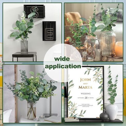 32 Pcs Mixed Artificial Eucalyptus Leaves Stems Fake Eucalyptus Leaves Sprays Silver Dollar Eucalyptus Faux Greenery Branches for Rustic Vase Floral Wreath Bouquets Wedding Decoration(Novelty) in Kuwait