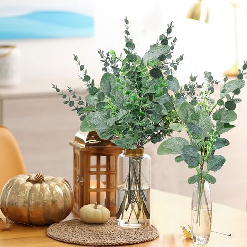 32 Pcs Mixed Artificial Eucalyptus Leaves Stems Fake Eucalyptus Leaves Sprays Silver Dollar Eucalyptus Faux Greenery Branches for Rustic Vase Floral Wreath Bouquets Wedding Decoration(Novelty) in Kuwait