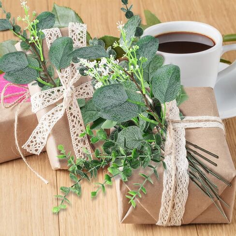32 Pcs Mixed Artificial Eucalyptus Leaves Stems Fake Eucalyptus Leaves Sprays Silver Dollar Eucalyptus Faux Greenery Branches for Rustic Vase Floral Wreath Bouquets Wedding Decoration(Novelty) in Kuwait