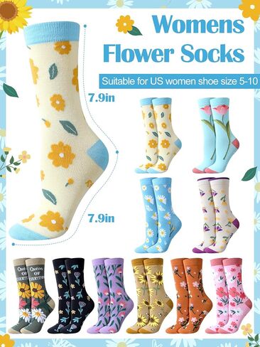 Cutecrop 10 Pairs Womens Flower Socks Colorful Dress Crew Socks Flower Art Funny Pattern Casual Socks Inspirational Socks for Women Christmas Birthday New Year Mother's Day Gift in Saudi Arabia