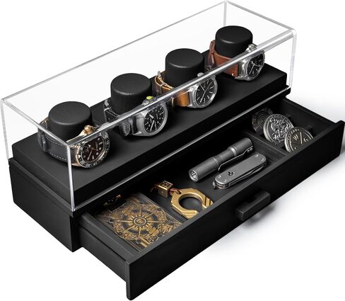 Elevate Your Watch Collection with The Watch Deck – Premium Watch Display Case for 4 Watches – Unique Valentine's Day Gift for Men – Wooden Mens Watch Box & Watch Case – Lifetime Assurance Included in Kuwait