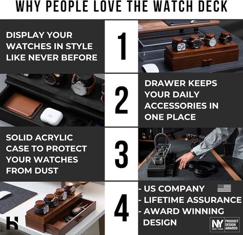Elevate Your Watch Collection with The Watch Deck – Premium Watch Display Case for 4 Watches – Unique Valentine's Day Gift for Men – Wooden Mens Watch Box & Watch Case – Lifetime Assurance Included in Kuwait