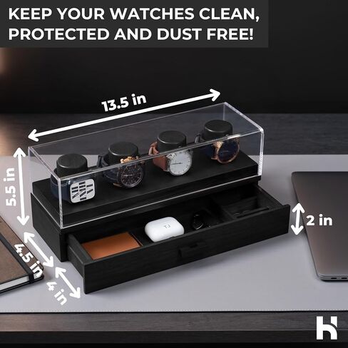Elevate Your Watch Collection with The Watch Deck – Premium Watch Display Case for 4 Watches – Unique Valentine's Day Gift for Men – Wooden Mens Watch Box & Watch Case – Lifetime Assurance Included in Kuwait