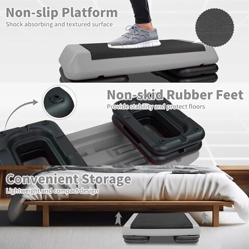 Adjustable Aerobic Stepper Workout Step with 4 Risers Fitness & Exercise Platform Trainer in Kuwait