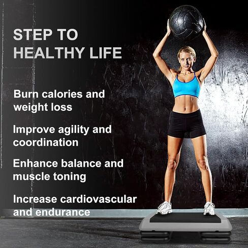 Adjustable Aerobic Stepper Workout Step with 4 Risers Fitness & Exercise Platform Trainer in Kuwait