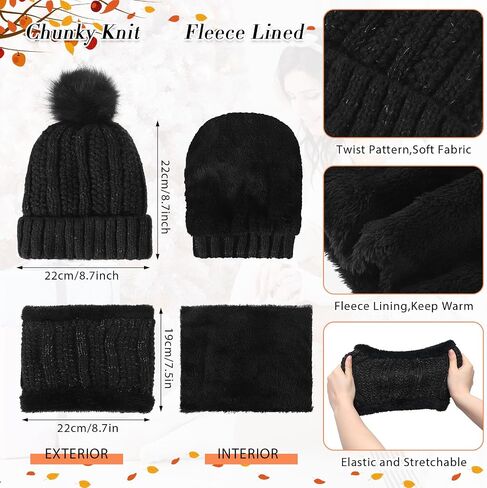Wesiti 32 Pcs Winter Hat Scarf Gloves Sets Women Warm Satin Lined Knit Ladies Cap Neck Scarf Touch Screen Gloves with Socks for Women Girls in Saudi Arabia