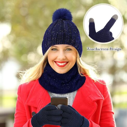 Wesiti 32 Pcs Winter Hat Scarf Gloves Sets Women Warm Satin Lined Knit Ladies Cap Neck Scarf Touch Screen Gloves with Socks for Women Girls in Saudi Arabia