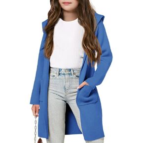 Meikulo Girls Hooded Cardigan Sweaters Kids Fashion Open Front Knit Outerwear with Pockets 5-14 Years