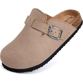 Torotto Kids Suede Clogs Cork Footbed Toddler Slippers with Arch Support & Adjustable Straps for Boys Girls Indoor & Outdoor