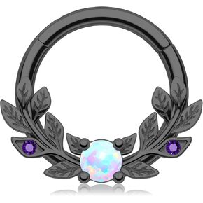 Melighting Opal Septum Ring 16G Vine Septum Jewelry Stainless Steel 316L Septum Piercing 10mm Daith Piercing Jewelry 8mm Conch Helix Earring Cartilage Earring for Women