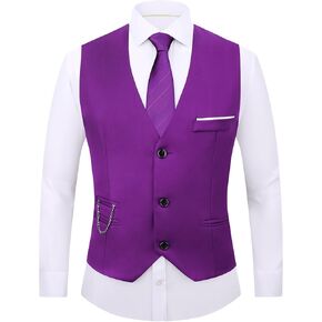 DOKKIA Men's Dress Vest Suit Waistcoat Formal Business Slim Fit V-neck Sleeveless Tuxedo Jacket with Chain