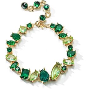 EleQueen Gorgeous Sparkly Cubic Zirconia Emerald Green Marquise-cut Teardrop Square Round Link Bracelet Jewelry Gift for Women Girls Christmas