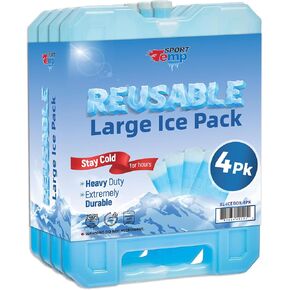 Sport Temp Reusable Jumbo Ice Pack (Set of 4) Long Lasting - Perfect for Keeping Food Or Beverages Cold, Coolers, Camping, Beach Coolers, Hiking & More. Clear Blue.