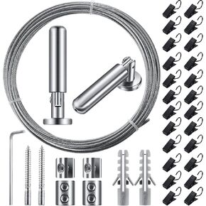 Jetec 4 Set 196 Inch Wire Curtain Rod Room Divider Wire Curtain Hanging System with 96 Clips Adjustable Curtain Drape Wire Rod Set for Tapestry Photo Picture Kids Craft Art Display Wall Window Decor