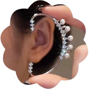 WZNBBOY Sparkling Rhinestone Fairy Pearls Ear Cuff Earrings Crystal Clip Climber Wrap Around Earrings for Women and Girls