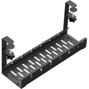 No Drilling Under Desk Cable Management, Metal Cable Management Tray Under Desk with Clamp, Retractable Power Strip Cord Holder for Wire Management 16 Inch (1 Pack)
