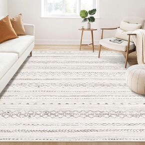 Large Living Room Area Rug 5x7: Soft Machine Washable Boho Moroccan Farmhouse Rugs for Bedroom Under Dining Table - Non-Slip Neutral Morden Indoor Floor Carpet for Home Office - Brown/Cream