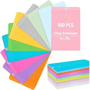 Geyee 100 Pcs Clasp Manilla Envelopes Gummed Colored Envelopes for Storing or Mailing for Home Office Business Supplies(Black,9 x 12 Inch)
