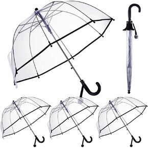 4 Pcs Kids Clear Windproof Bubble Umbrella with an Easy Grip Handle Auto Open Rainproof Transparent Umbrella Dome Clear Umbrella for Children Kids Boys and Girls Outing Walking and Group Gathering