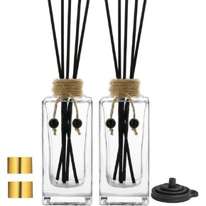 Reed Diffuser Bottle Set of 4 Glass Diffuser Bottles 5oz/155ml Clear Empty Essential Oil Diffuser Glass Bottles with Caps and Reeds Decorative Bottle Set Bulk Reusable Apothecary Perfume Jar Gift