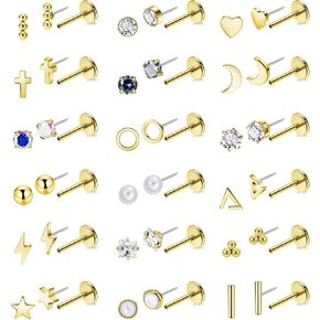NICEIGHT 18Pairs 20G 316L Stainless Steel Threadless Push in Stud Earrings for Women Men Flat Back Cartilage Stud Earring Helix Tragus Stud CZ Heart Moon Star Ear Stud Piercing Jewelry in Kuwait