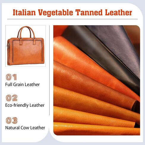 Banuce Full Grains Italian Vegetable Tanned Leather Briefcase for Women Attache Case Stylish Handbags 14 Inch Laptop Computer Professional Business Work Bags with Luggage Strap Black in Saudi Arabia