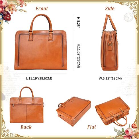 Banuce Full Grains Italian Vegetable Tanned Leather Briefcase for Women Attache Case Stylish Handbags 14 Inch Laptop Computer Professional Business Work Bags with Luggage Strap Black in Saudi Arabia