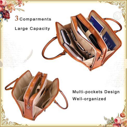 Banuce Full Grains Italian Vegetable Tanned Leather Briefcase for Women Attache Case Stylish Handbags 14 Inch Laptop Computer Professional Business Work Bags with Luggage Strap Black in Saudi Arabia