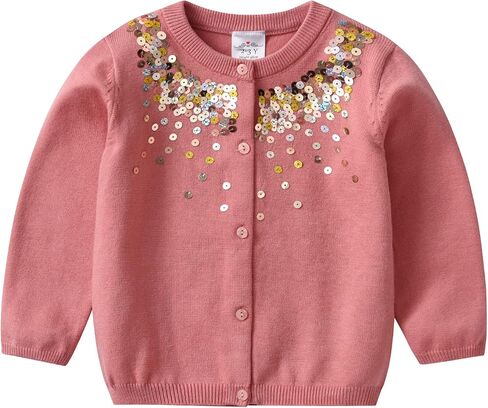 VIKITA Toddler Girls Knitted Sweater Button Up Long Sleeve Tops Sequin Crewneck Knitted Jacket for Winter in Kuwait