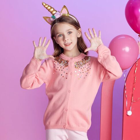 VIKITA Toddler Girls Knitted Sweater Button Up Long Sleeve Tops Sequin Crewneck Knitted Jacket for Winter in Kuwait